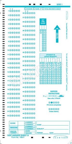 Single Scantron Answer Sheet- Answer Sheet B | Tiger Bookstore